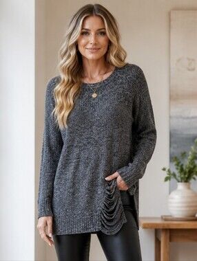 BCBGeneration Marleddune Distressed Oversized Fit Tunic Sweater
